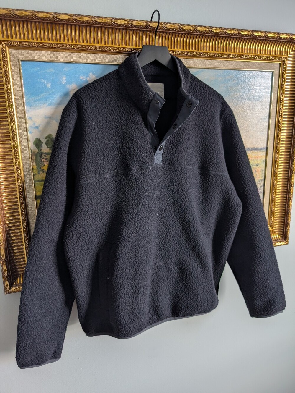 Everlane Black Sherpa Snap-Placket Pullover